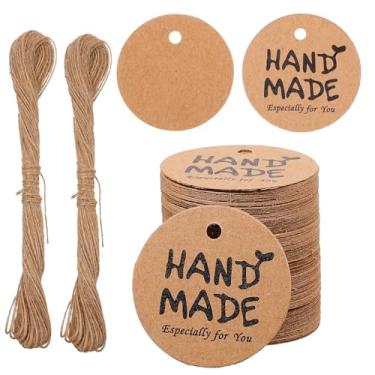 Imagem de Molain 200 peças de etiquetas feitas à mão, etiquetas redondas de papel marrom de 3 cm com barbante para artesanato caseiro, latas de vela, lembrancinhas de casamento e festa de aniversário