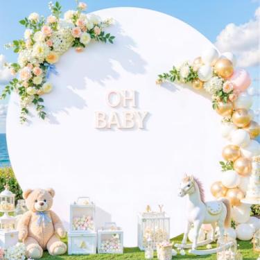 Imagem de Capa de fundo redonda branca de 2,2 m com arco de círculo elástico para casamento capa de arco redondo para chá de panela, chá de bebê, sessão de fotos, balão, arco, decoração de fundo de festa de