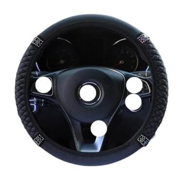 Imagem de Capa de volante de carro universal Four Seasons 37-38 cm couro bordado cor elástica capa de volante (preto vermelho)