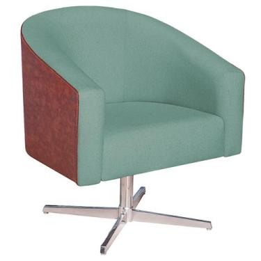 Imagem de Poltrona Luiza Base Giratória de Metal Corano Nozes e Linho Azul Turqu