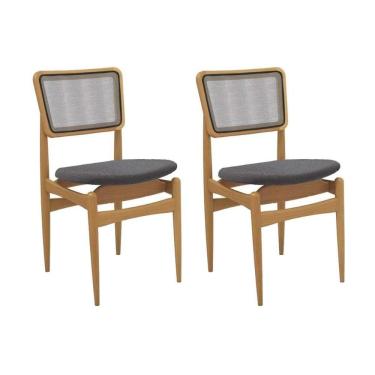 Imagem de Cadeiras Cozinha Stela 1CMM013CA Premium Madeira Maciça Kit 2 Un Carvalho/Boucle Bege Fendi/Tela Bege Kappesberg