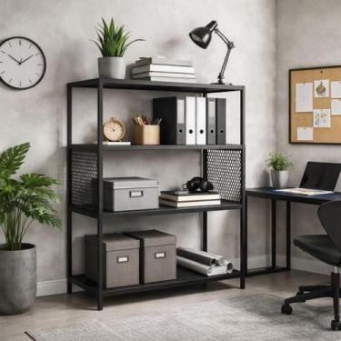 Imagem de Estante Industrial para Sala Escritório Livro Decorativa Preta - LaCas