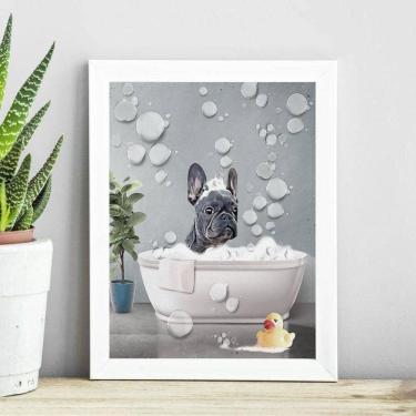 Imagem de Quadro Banheiro Bulldog Francês Aquarela 45X34Cm - Com Vidro