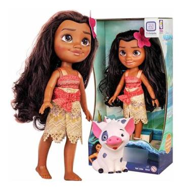 Imagem de Brinquedo Boneca Princesa Moana 36cm e Porquinho Pua 8cm Disney em Plá
