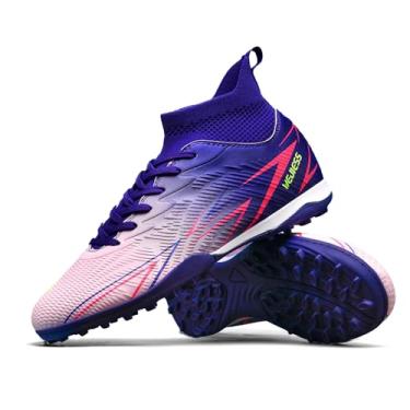 Imagem de lozoye Chuteiras de futebol de salão masculinas femininas chuteiras largas FG AG TF cano alto chuteiras de futebol, 628 Tf Roxo, 5.5 Women/4 Men