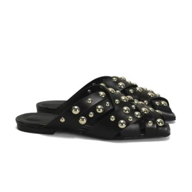 Imagem de Mule Napa Preta com Esferas Douradas Salto 2cm Ana Mello