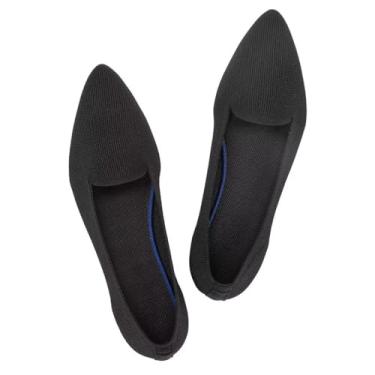 Imagem de Frank Mully Mocassim feminino casual sem cadarço, confortável, de malha, clássico, bico fino, para trabalho, viagens, 6035 preto, 41