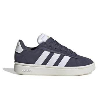 Imagem de adidas Grand Court Alpha 00's Tênis feminino de couro sintético elegante, Azul marinho/branco/dourado metálico, 38