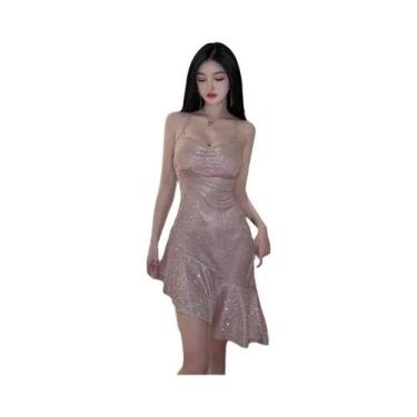 Imagem de Vestido Sereia Dourado Para Mulheres, Verão, Alças Finas, Sem Alças, V