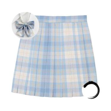 Imagem de Saia Mini Plissada Xadrez Feminina De Cintura Alta Com Laço Estilo Pre