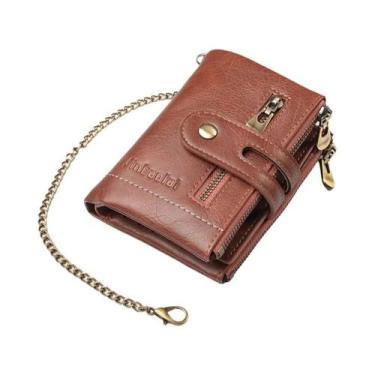 Imagem de Carteira Curta Masculina De Couro PU Com Porta-Cartões E Corrente, Lux