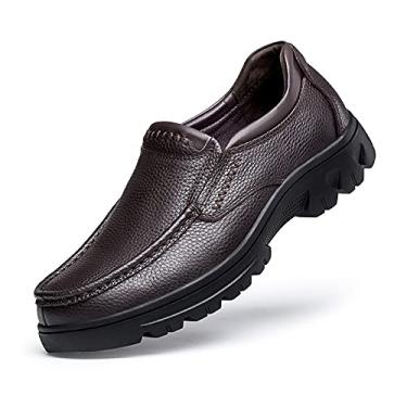Imagem de Sapato Oxford masculino de couro legítimo, mocassins, casual, escritório, suporte de placa de aço, preto/marrom, grande, Marrom, 41