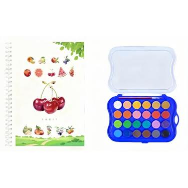Imagem de Livro de exercícios em aquarela, conjunto de 24 cores de tinta para livros de aquarela, livro de colorir de água, conjunto de tinta para adultos, livro de aquarela, com tinta e caneta (frutas - 24