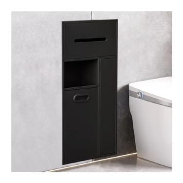 Imagem de Nicho de chuveiro de aço inoxidável preto - Prateleira embutida à prova d'água para xampu, artigos de higiene e papel higiênico - Solução de armazenamento de banheiro e cozinha (65 x 30 x 14 cm)