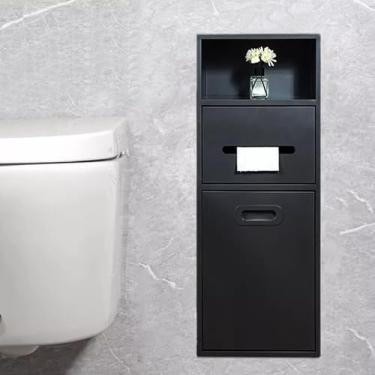 Imagem de Prateleira de chuveiro de aço inoxidável montada na parede com balde dobrável - Armazenamento de banheiro que economiza espaço para papel higiênico e lata de lixo - Design moderno para banheiros