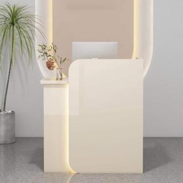 Imagem de Mesa de recepção com gaveta com trava – balcão frontal que economiza espaço para salão de beleza, uso em casa, ideal para check-out e áreas de lobby