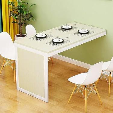 Imagem de Mesa de jantar dobrável de parede – Mesa de cozinha de madeira maciça para espaços pequenos, mesa dobrável para escritório em casa, design que economiza espaço