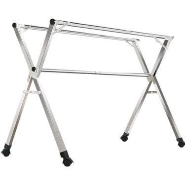 Imagem de Escorredor de roupas ajustável de aço inoxidável com rodas – Rack dobrável de 160 cm para toalhas, cobertores e roupas – Design retrátil para fácil armazenamento