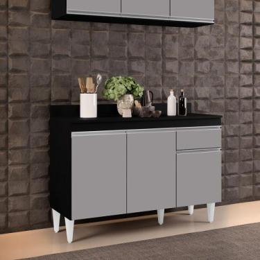 Imagem de Balcão de Cozinha Lavanderia Com Tampo 01 Gaveta Vick Preto e Cinza 12