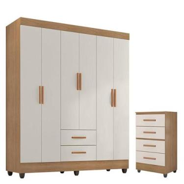 Imagem de Guarda Roupa Casal 6 Portas e Cômoda 4 Gavetas Lite Nature Off White  