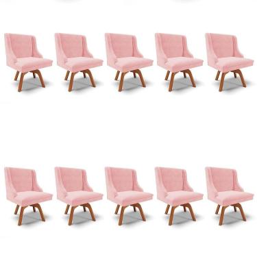 Imagem de Kit 10 Cadeiras Estofadas Giratória Para Sala De Jantar Lia Suede Rosa Bebê - Ibiza