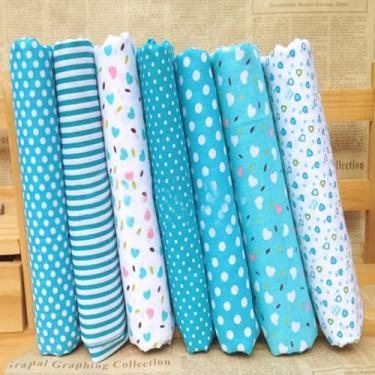 Imagem de 7 estilos de tecido de algodão com estampa floral de puro algodão, azul lago, 25 x 25 cm