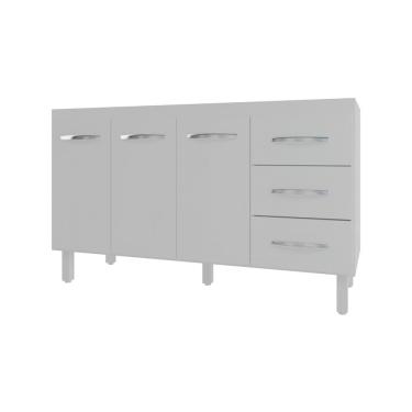 Imagem de Balcão Armário Cozinha Gabinete Pia de 140 cm Carine com 3 Portas e 3 Gavetas Branco