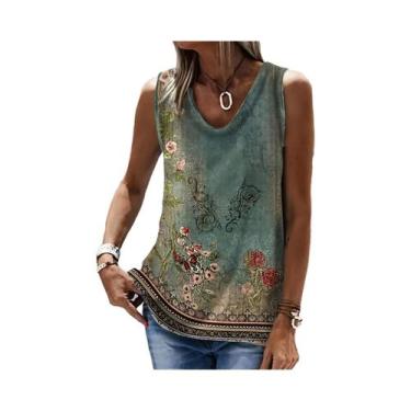 Imagem de Camiseta Feminina Retrô Estampada Casual Sem Mangas, Estilo Solto Étni