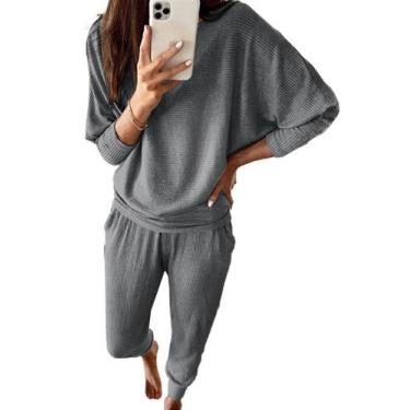 Imagem de Conjunto de Moletom PRETTYGARDEN Feminino 2 Peças Canelado Cinza Escur