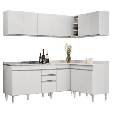Imagem de Armário De Cozinha Modulado De Canto 6 Peças Cp30 Com Pia Inox Branco - Lumil