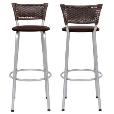 Imagem de Kit 2 Banquetas Industrial Estrutura Prata Bancada Balcão Ilha Cozinha
