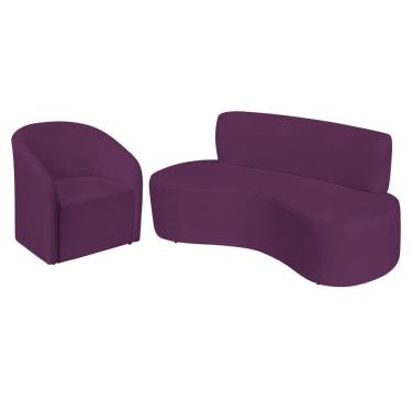 Imagem de Kit Sofá Curvo Amsterdã 140cm E Poltrona Luiza Max Suede Roxo