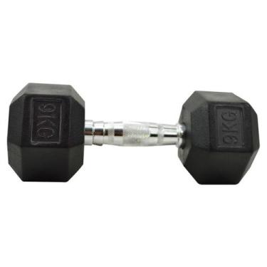 Imagem de Halter Sextavado Emborrachado 9kg Ahead Sports Pegada Cromada Individu