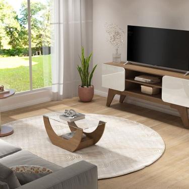 Imagem de Conjunto Sala de Estar Mesa de Apoio Bel e Mesa de Centro Onda e Rack Duetto Cinamomo/Off White