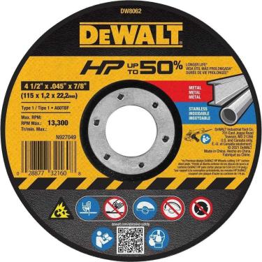 Imagem de Disco De Corte 115 Mm X 1 Mm X 22,23 Mm, Alta Performance Para Metal E Inox, Dw8062, De...