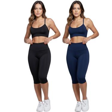 Imagem de KIT 2 Conjunto Top Alça Fina Bermuda Ciclista Serra e Mar Modas Roupa De Academia Fitness Musculação-Feminino
