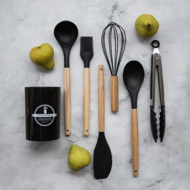 Imagem de Jogo de Cozinha Kit Com 7 Peças de Silicone Utensílios e Copo Suporte 