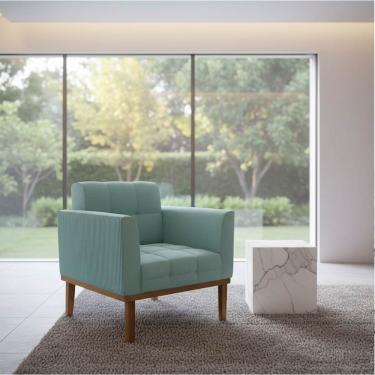 Imagem de Poltrona Sala Decorativa Elisa Base Madeira Fixa Castanho Cotelê Ext/Veludo Menta D03 - D'Rossi