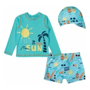 Imagem de Roupa De Banho Infantil 3 Peças Blusa Sunga Chapéu Tip Top, 4 anos, Az