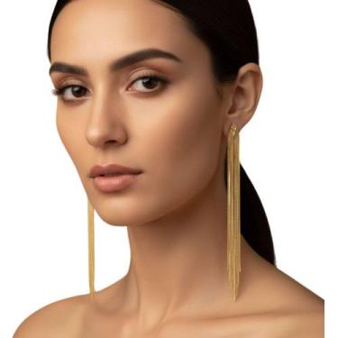 Imagem de Brinco Longo de Pressão com Corrente Snake Chain Luxo Festa - - anjo d