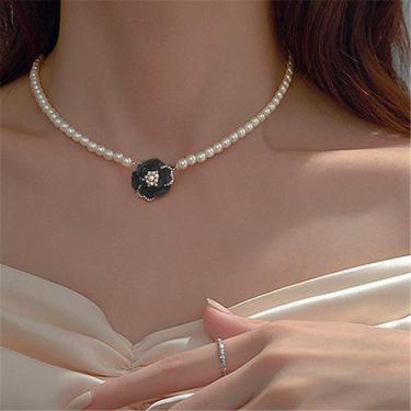 Imagem de Colar Perola Feminino Gargantilha luxo Strass shocker flor - - anjo da