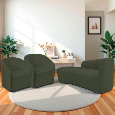 Imagem de Kit Sofá Curvo França 140cm L.e E 2 Poltronas Luiza Max Conforto, Elegância E Design Moderno Linho Verde