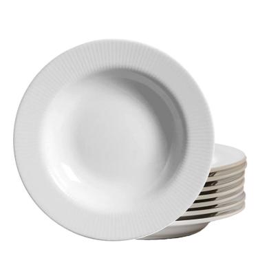 Imagem de Jogo 8 Pratos Fundo Plissan Relevo Branco 25cm Cerâmica Alleanza