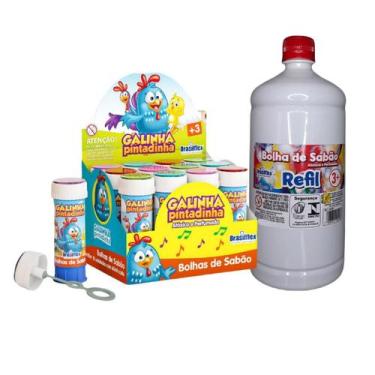 Imagem de Kit Bolha de sabão Galinha Pintadinha com 12 unidades + Refil 1 litro,