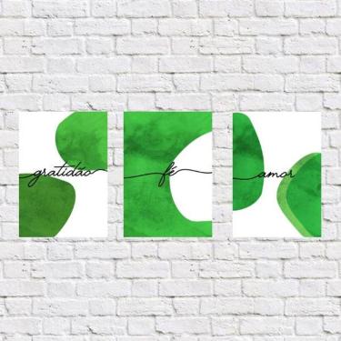 Imagem de Kit 3 Placas Gratidão Fé Amor Verde 18x27cm