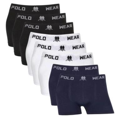 Imagem de Kit 8 cueca infantil polo wear, 3preto, 3branco, 2marinho, M