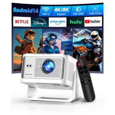 Imagem de Mini Projetor Alwtniet Prata Wifi6 Bluetooth5.4 4K 8K Android 14 600 ANSI 350max