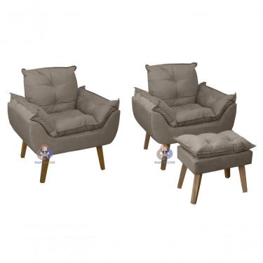 Imagem de Kit 2 Poltronas E Puff Opala Com Apoio Para Os Pés Marrom SMF Decor