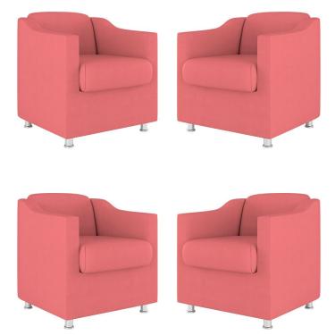 Imagem de Kit 4 Poltronas Decorativas Tilla Sala De Espera Suede Rosa Balaqui Decor