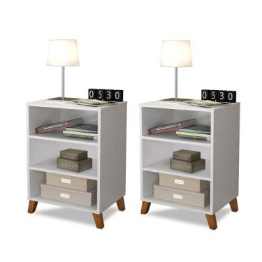 Imagem de Kit 2 criados de cabeceira retro pes palito 3 nichos branco - Casa Mod